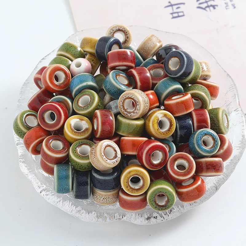 Z46 10pcs Polychrome Personality Vintage Ring Shape Kiln Ceramic Beads Handmade Materials Jewelry Accessories Making Bracelet