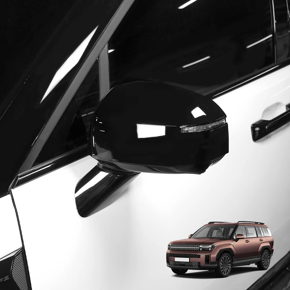 

For Hyundai Santa Fe MX5 2024 2025 2pcs Carbon Fiber Style Bright Black Side Door Rearview Mirror Cover Trim LHD/RHD