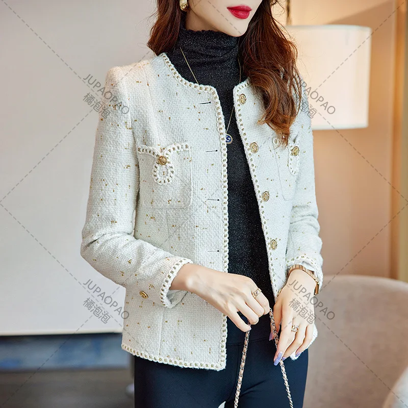 High End Collarless Tweed, Small Fragrant Style, Autumn, Luduo, Sweet Temperament, Versatile Single Row, Multi Mouth Coat, 2021