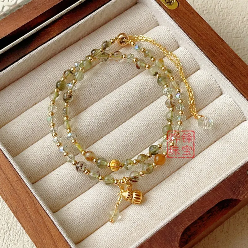 Lucky Natural Green Ghost Millet Double Circle Bracelet Hand String Simple All-Match String Decoration Handmade Design Pull Jade