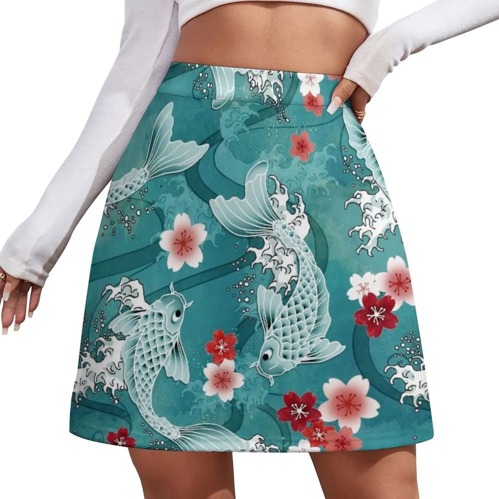 

Koi sakura blossom in turquoise Mini Skirt skirts for women Korean skirts korean style