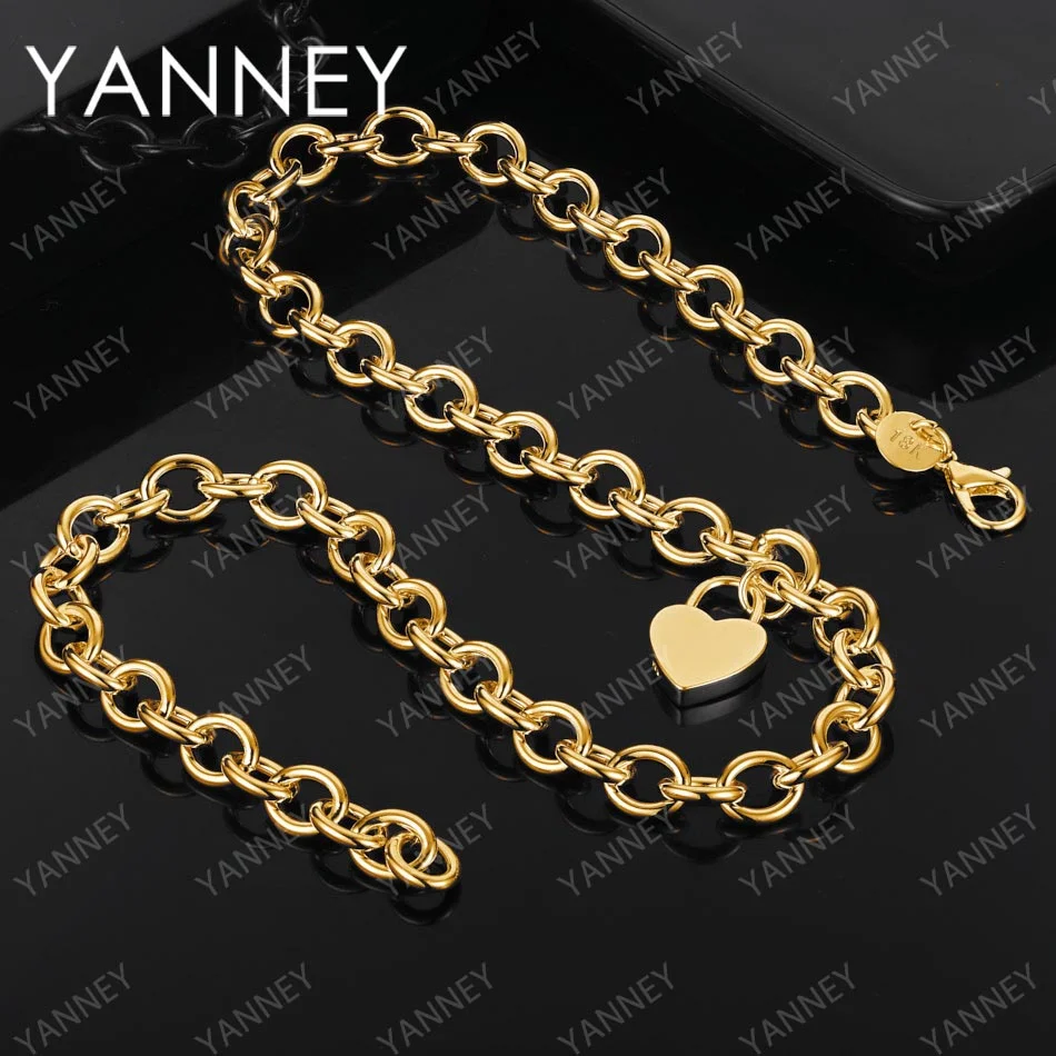 Charm 18K Gold 18 Inches Solid Heart Necklace For Women Men Fashion Wedding Party Favor Jewelry Accessories