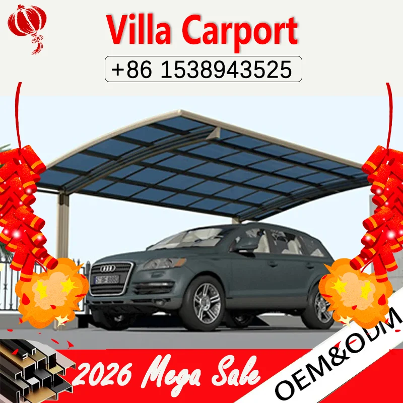 Polycarbonate Canopies Aluminum Alloy Carport Single Car Garage Solid Outdoor Car Shelter Parking Shed