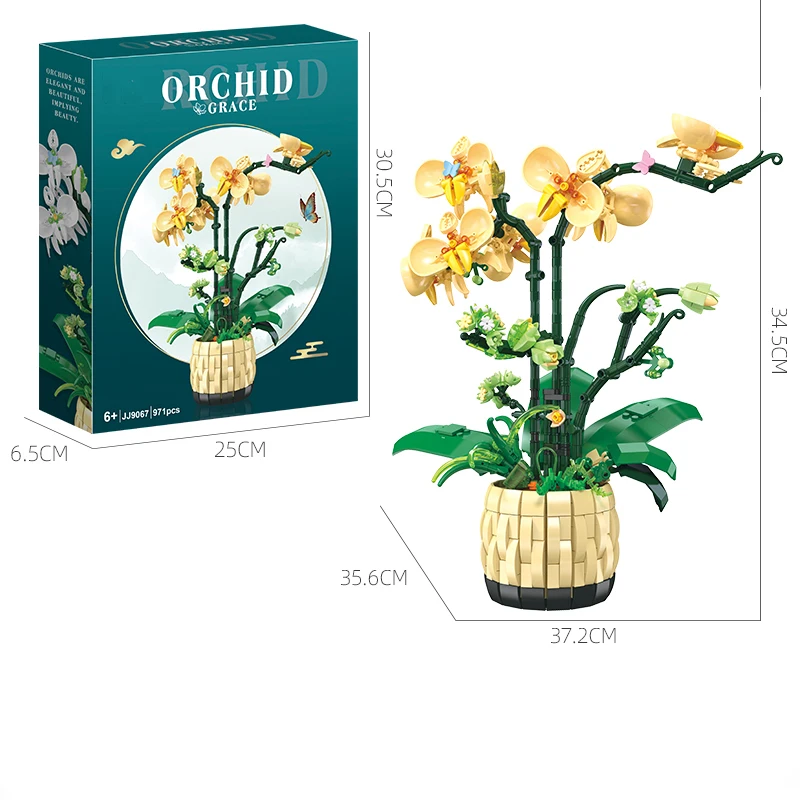 

971PCS Orchid Building Blocks Vase Flower Two Color Leaf Model Bricks Set Desktop Decoration DIY Toy For Kids Holiday Gifts