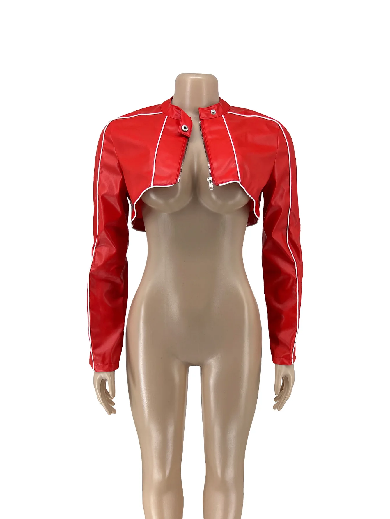 Chaqueta corta de cuero de retales para mujer, abrigo corto con estampado de letras, estilo Cyber Racer Y2K, ropa Sexy de moda para invierno y otoño, 2023