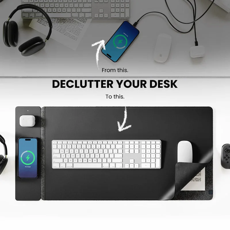 15W Magnetic Wireless Charging Mouse Pad Large Desk Mat Organizer Detachable Panel Dual-Sided for iPhone