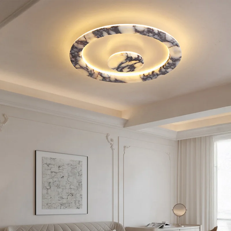 

American Classic Marble Flush Mount Lustre Black Vein Stone Brass Details Round Square Dimmable Ceiling Light