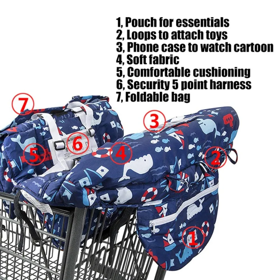 2in1 Shopping Cart and High Chair Cover for Baby with Padded Design Fold'n Roll Portable Style Includes Free Carry Bag Ideal fo