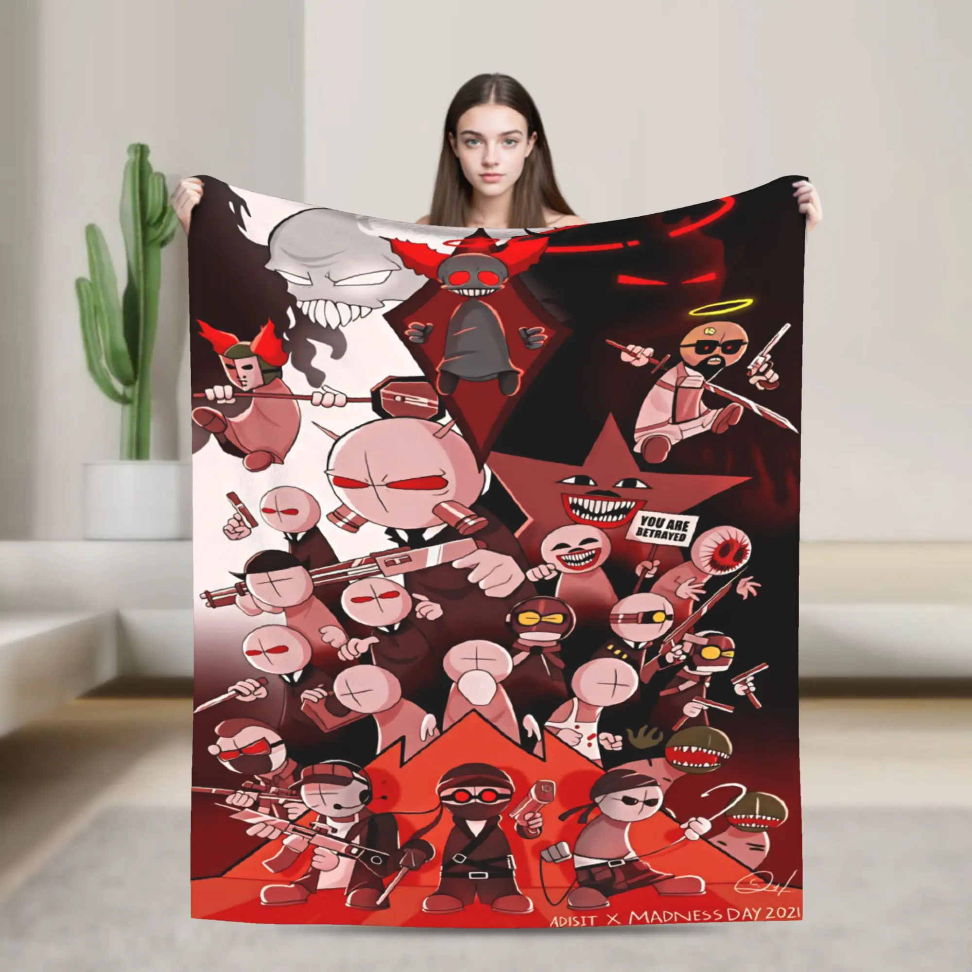 Warm Soft Blanket Kids Camping MADNESS COMBAT Anime Throw Blanket  Flannel Bedspread For Outdoor Funny Sofa Bed Cover