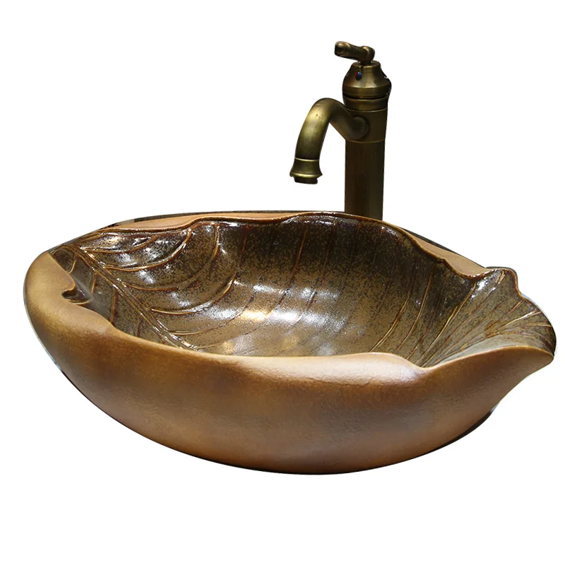 Art Leaves Ceramic Washbasin Shaped Personality