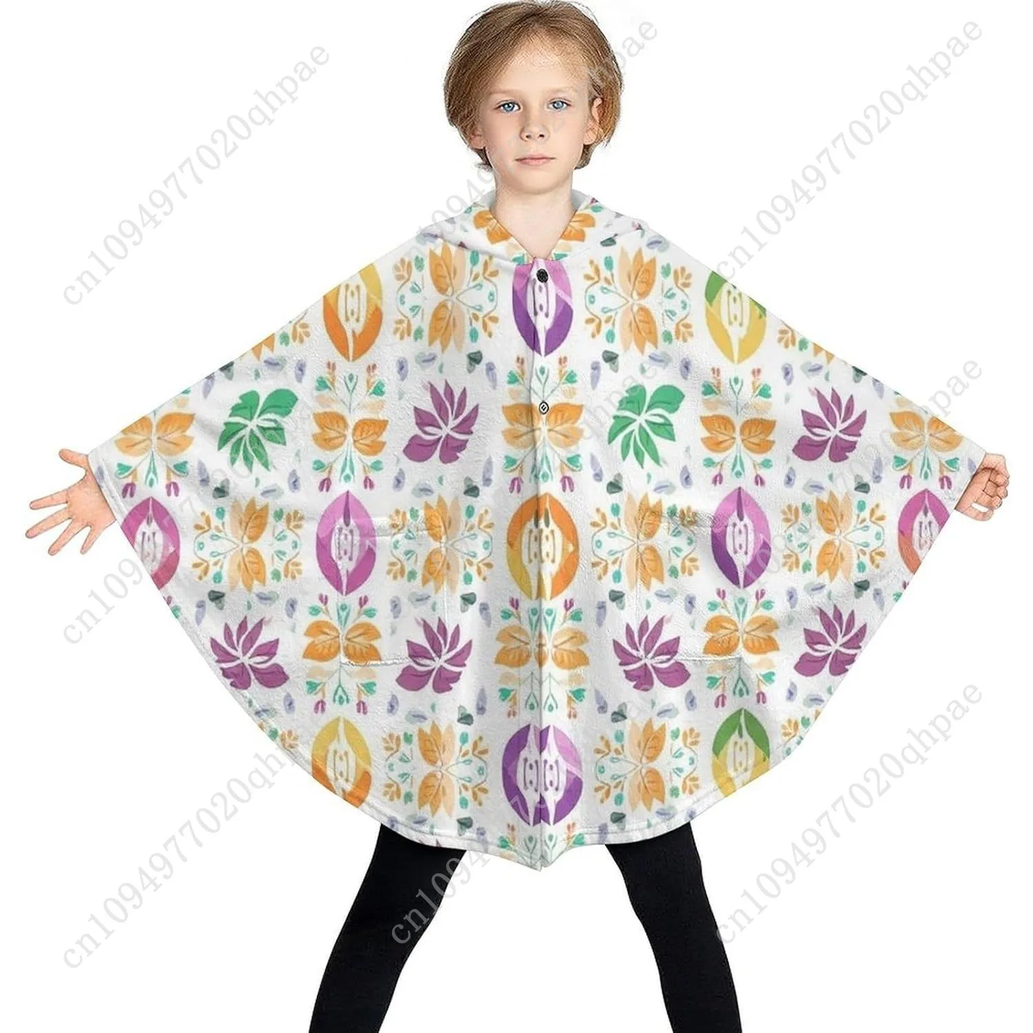 سترة بطانية مريحة من الفلانيل، هوديي كبير الحجم بنمط الأزهار الملونة مع جيوب للأطفال والمراهقين #3