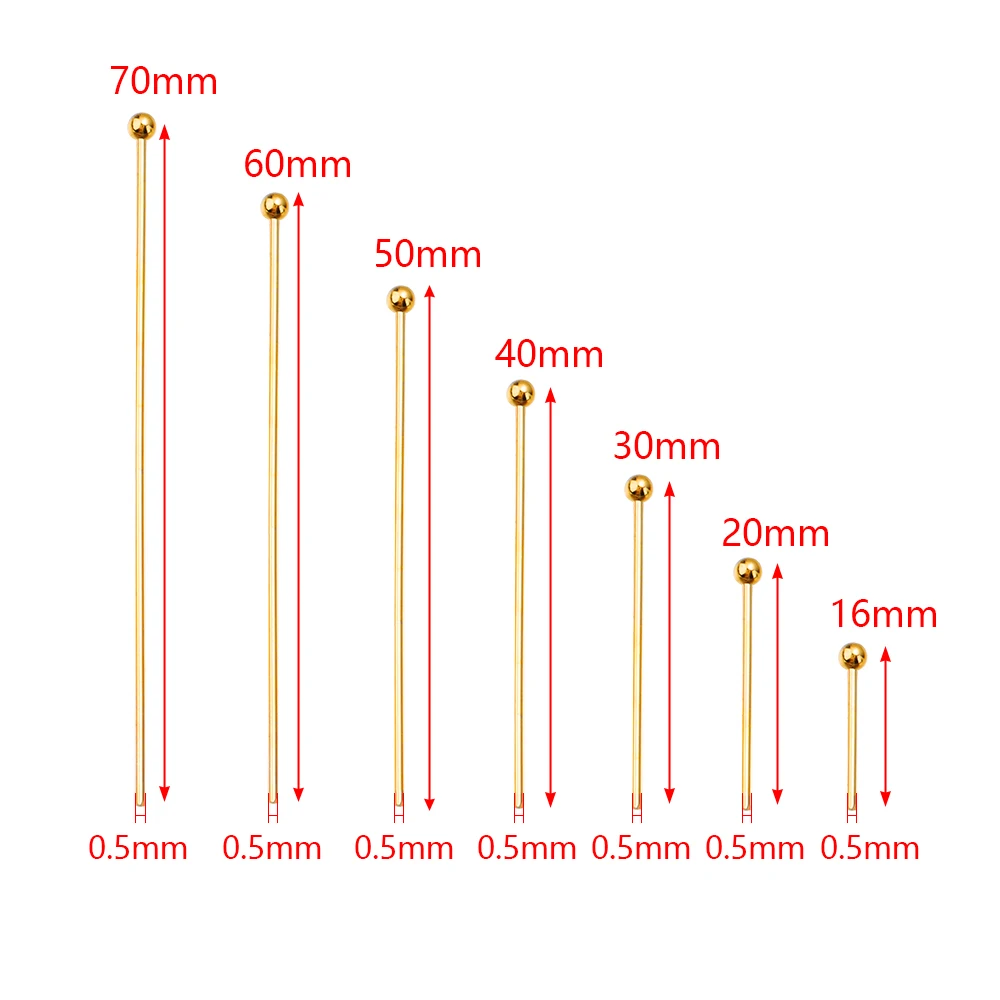 100/200 قطعة دبابيس رأس الكرة النحاسية مطلية بالذهب دبابيس رأس الكرة لصنع المجوهرات دبابيس الديكور النتائج لوازم DIY بها بنفسك صنع المجوهرات #4
