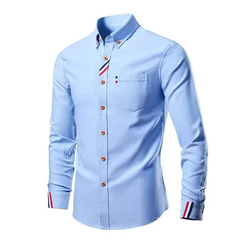 Men's Slim Fit Striped Shirt Color Block Long Sleeve Trendy Autumn New Style Youth Versatile Fashionable Casual Dress Shirt
