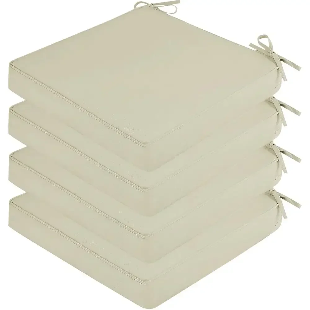 Set of 4 Waterproof Square Memory Foam Patio Chair Cushions, Beige, 20x20x2