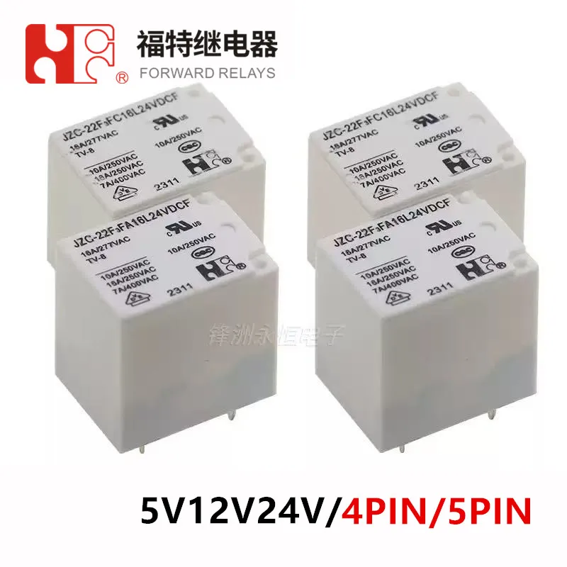 5Pcs FORWARD Relay JZC-22F3FA JZC-22F3FC16L5VDCF JZC-22F3FC16L12VDCF JZC-22F3FC16L24VDCF 4PIN 5PIN 16A 5V 12V 24V Power Relay