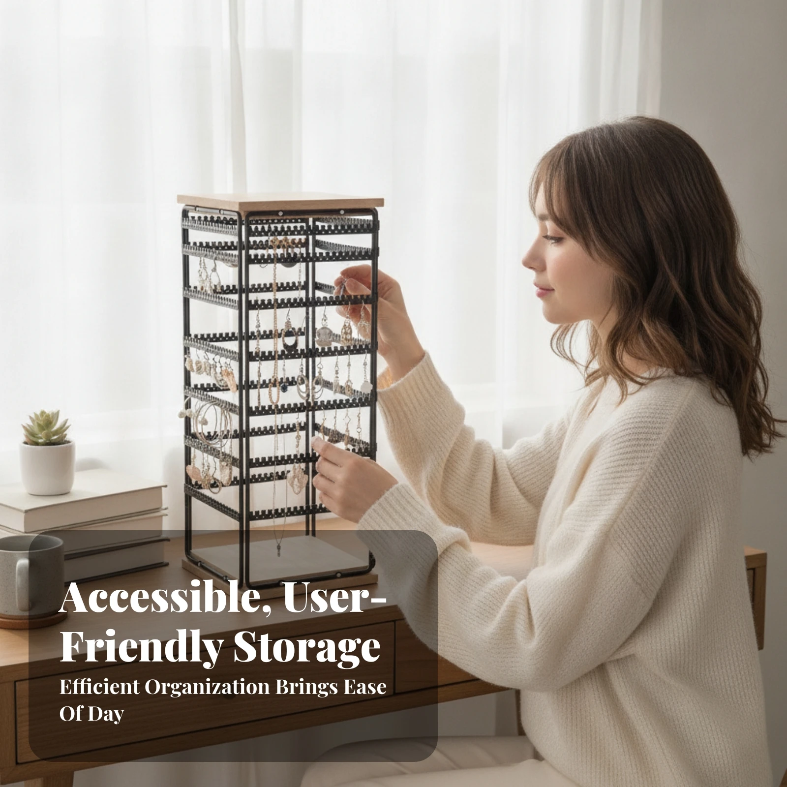 360 Degree Rotation Light Wood Retail Fixture Detachable Rotating Display Rack 7 Tier Rotating Rack Glasses Display Stand