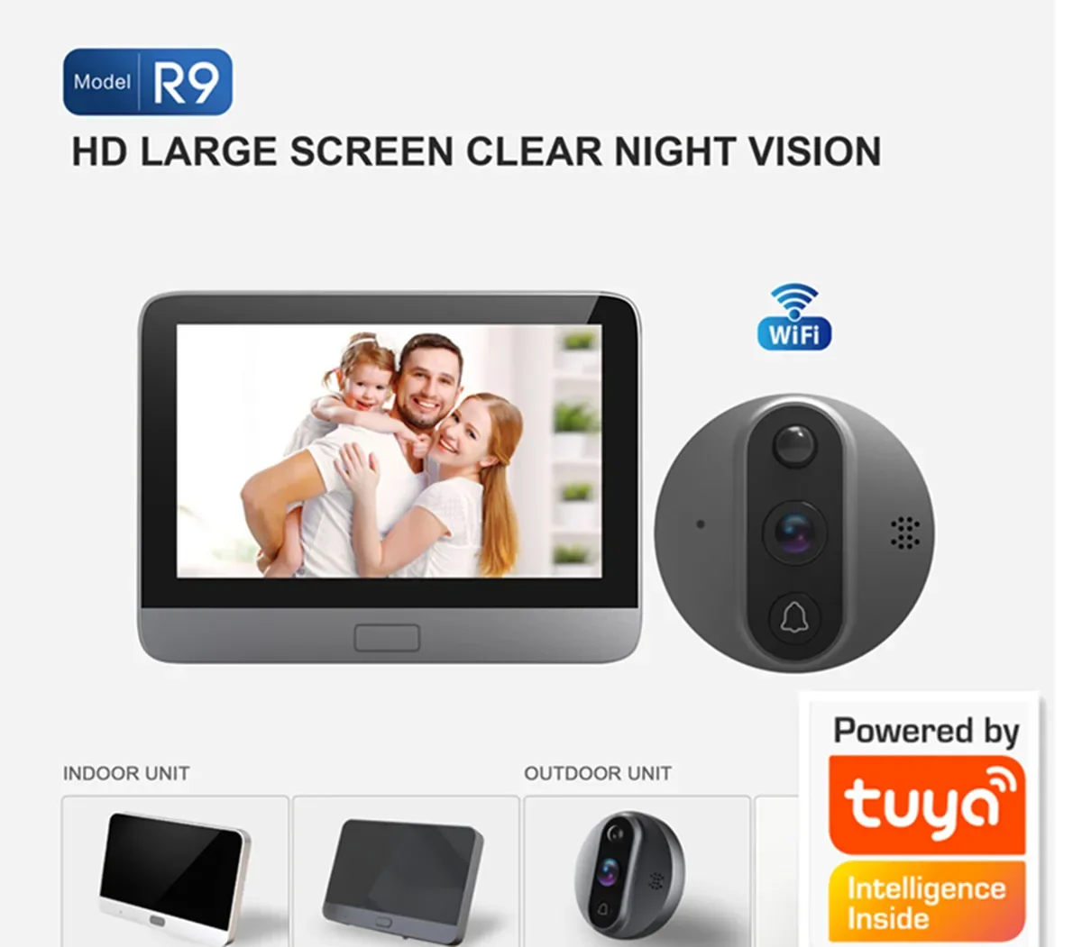 4.3 inch Tuya/Ubox APP WiFi Doorbell Visual Door Peephole Video Night Eye PIR Home Security Wireless Intercom for IOS Android
