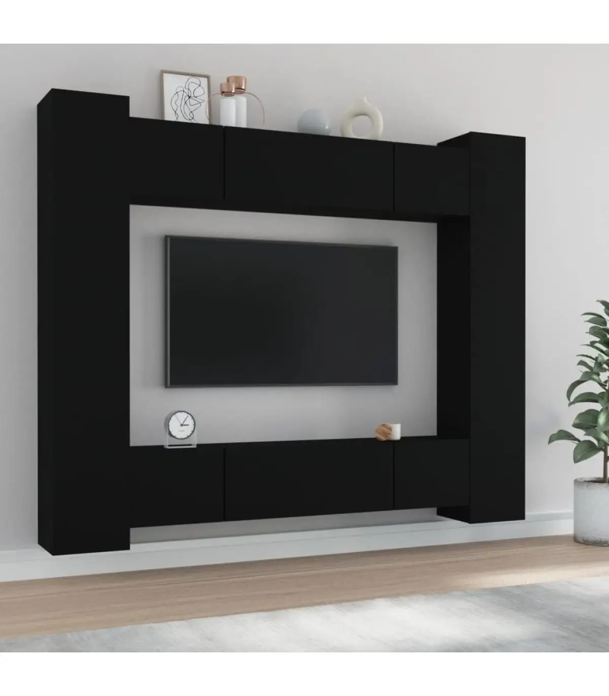 Furniture TV Set furniture for TV 8 pieces black plywood