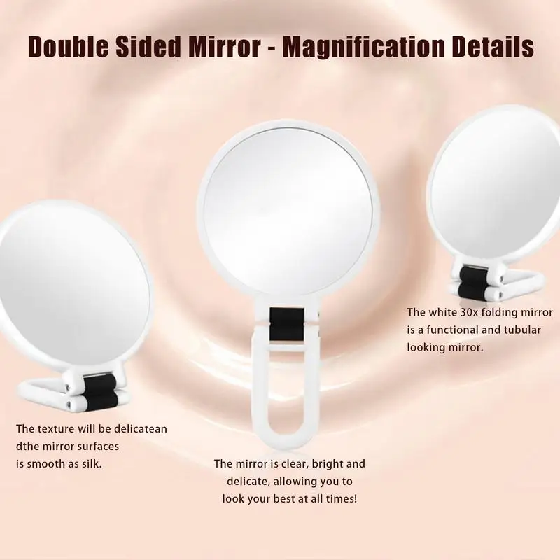30x กําลังขยายกระจกแต่งหน้าแบบใช้มือถือกระเป๋าแบบพกพา Travel เครื่องสําอางค์กระจกแต่งหน้าพับกระจกพร้อมขาตั้ง