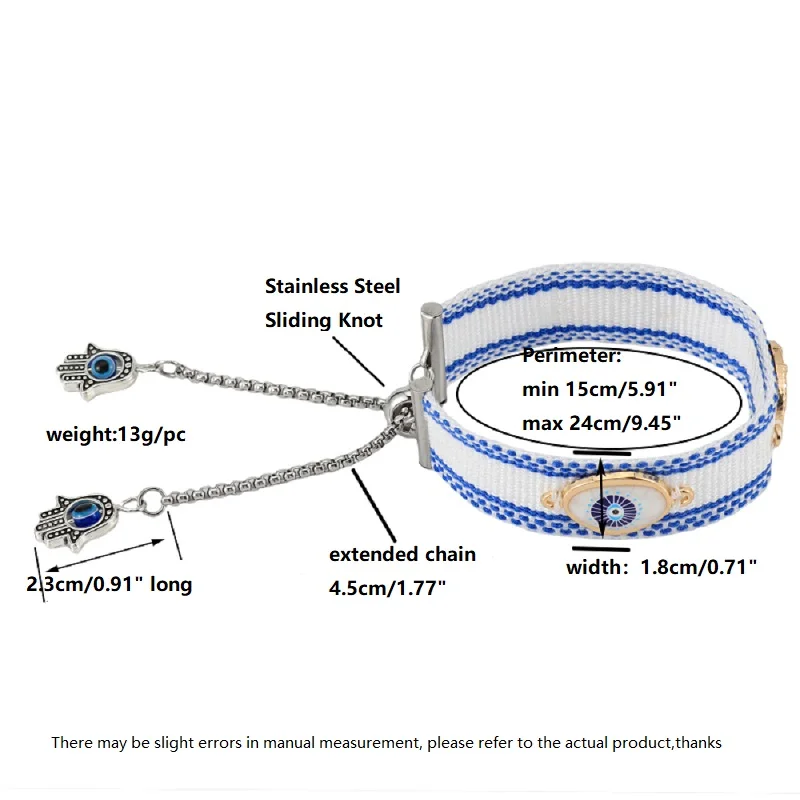 Bransoletki z łańcuszkiem Evil Eye Tkane regulowane bransoletki z frędzlami Ręcznie robiona biżuteria do układania w stosy