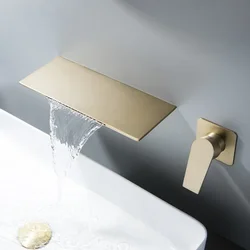 Basin Faucet Wall-in Bathtub Mixer Top Table Bowl Water Tap Flush Switch Gold Waterfall Concealed Wash Embedded