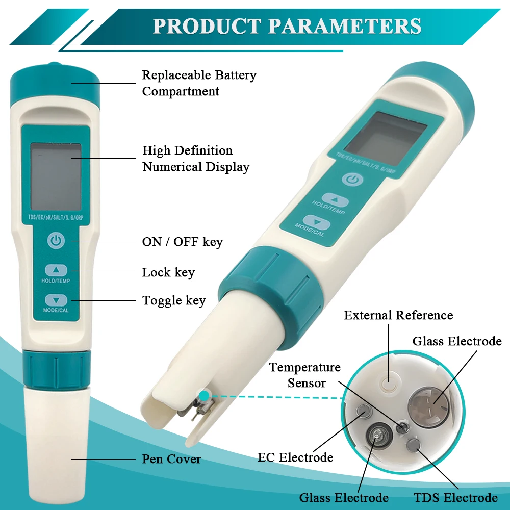 Detektor SG ORP Wielofunkcyjny długopis do wykrywania jakości wody Przyrząd do pomiaru PH Czujnik TDS TEMP EC zasolenia