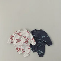 2024 Spring New Children Long Sleeve Sports Set Baby Boys Girls Letter Print Sweatshirt + Pants 2pcs Suit Kids Casual Outfits