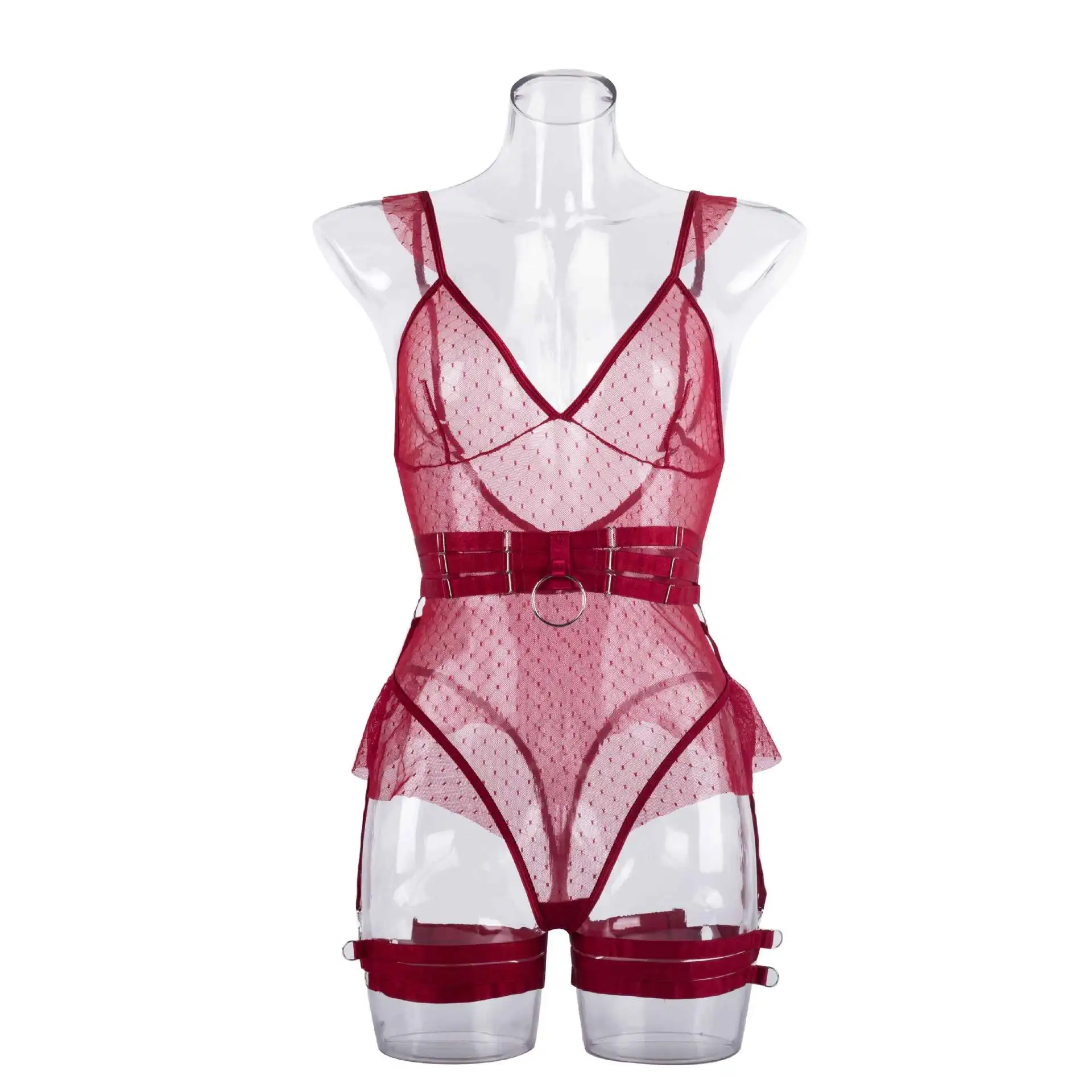 Sexy V-Ne Slimming High-Waisted One-Piece Suit with Me Underwear Belted Bellflower Hem Commute Straight Cut Summer Online...