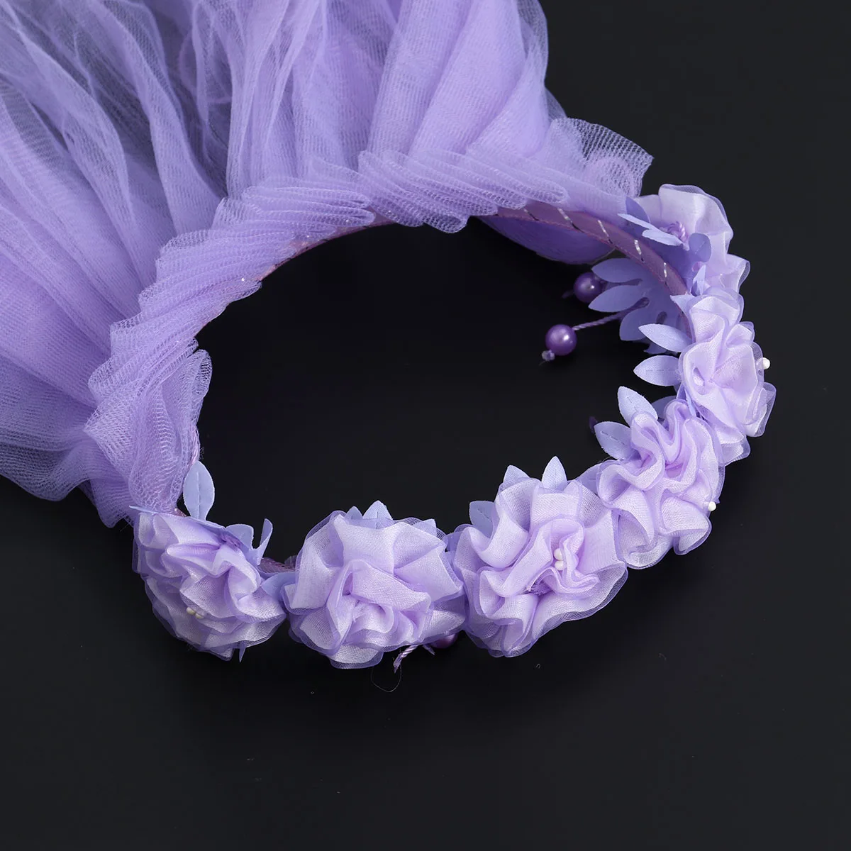 

Girls Floral Headband Veil Wedding First Communion Lace Pearl Crystal Elegant White Purity Party Cosplay Dance Photography