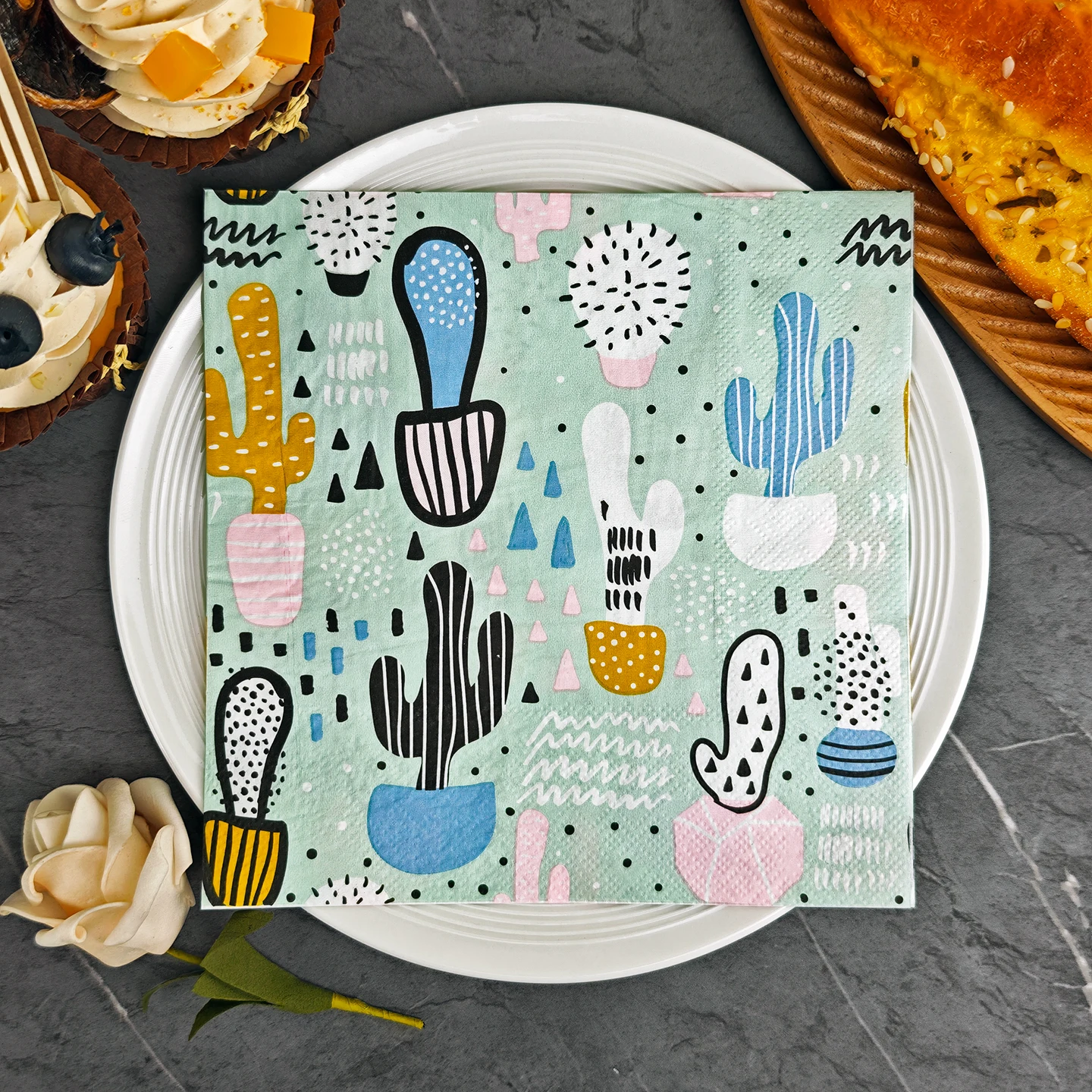 20/50pcs 33*33cm 2ply Hand drawn Cactus Napkins for Dining,Baking,Festive Parties,and Wedding Decorations,Perfect for Summer