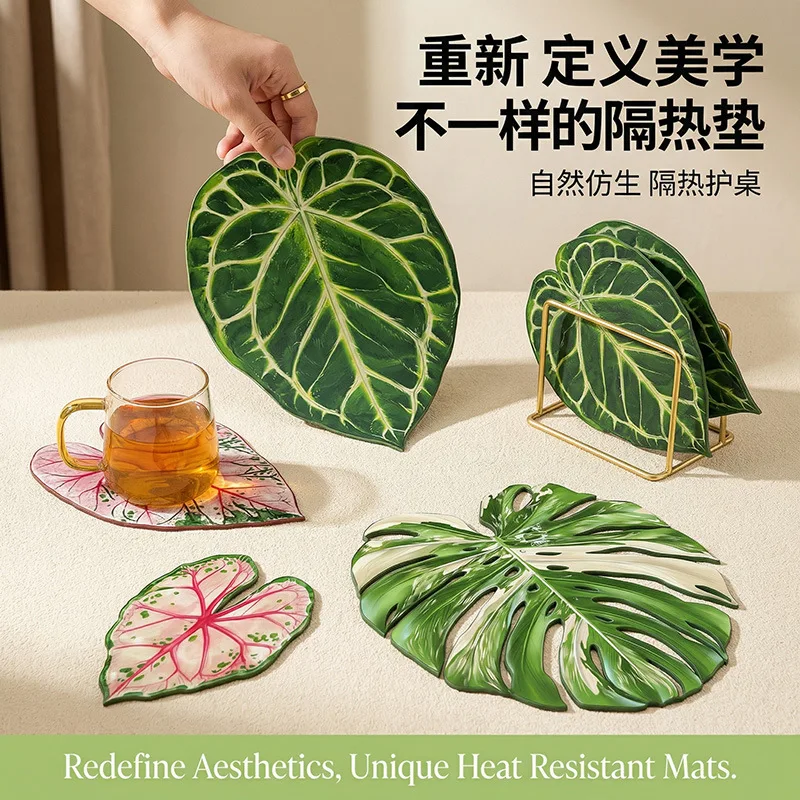 Acrylic Monstera Leaf Coaster Tropical Green Plant Cup Mats Anti-slip Cup Holders Countertop Protector Kitchen Drink Coasters