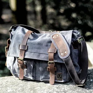 Muchuan Men's Canvas Leather Messenger Bag, large laptop shoulder bag, travel bag 10 Main Sales Men's Folder Leather - №8