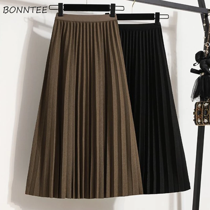 Pleated Long Skirts Women Y2k Clothes Юбка Женская Japanese High Waist Vintage JK Minimalist Preppy All-match Baggy Aesthetic