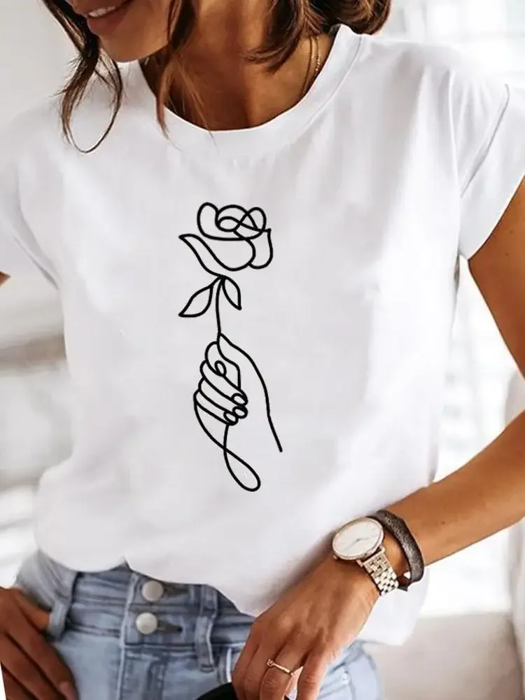 2023 Damen Rundhals-Liebes muster gedruckt Sommer lässig kurz ärmelig atmungsaktiv frisch yzk Bluse schöne Mädchen T-Shirt