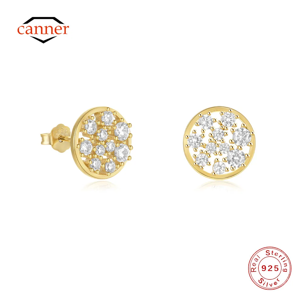 CANNER 925 Sterling Silver Round Irregular Zircon Stud Earrings For Women 18K Gold Minimalism Earring Fine Jewelry Party Gift
