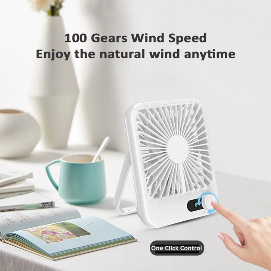 Ultra Slim Desktop Fan, 100 Stepless Speeds, Quiet Powerful, 180° Adjustable, Wall Mount, LED Display USB Table Fan