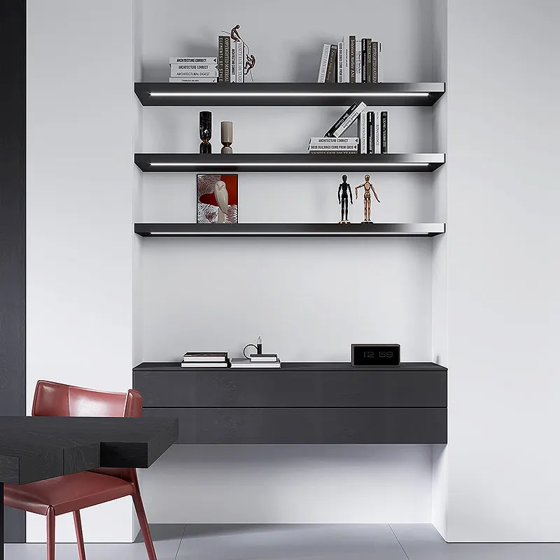Stainless steel plate black titanium shelf wall storage wall-mounted layered baffle wall-mounted bookshelf wall decorative shelf