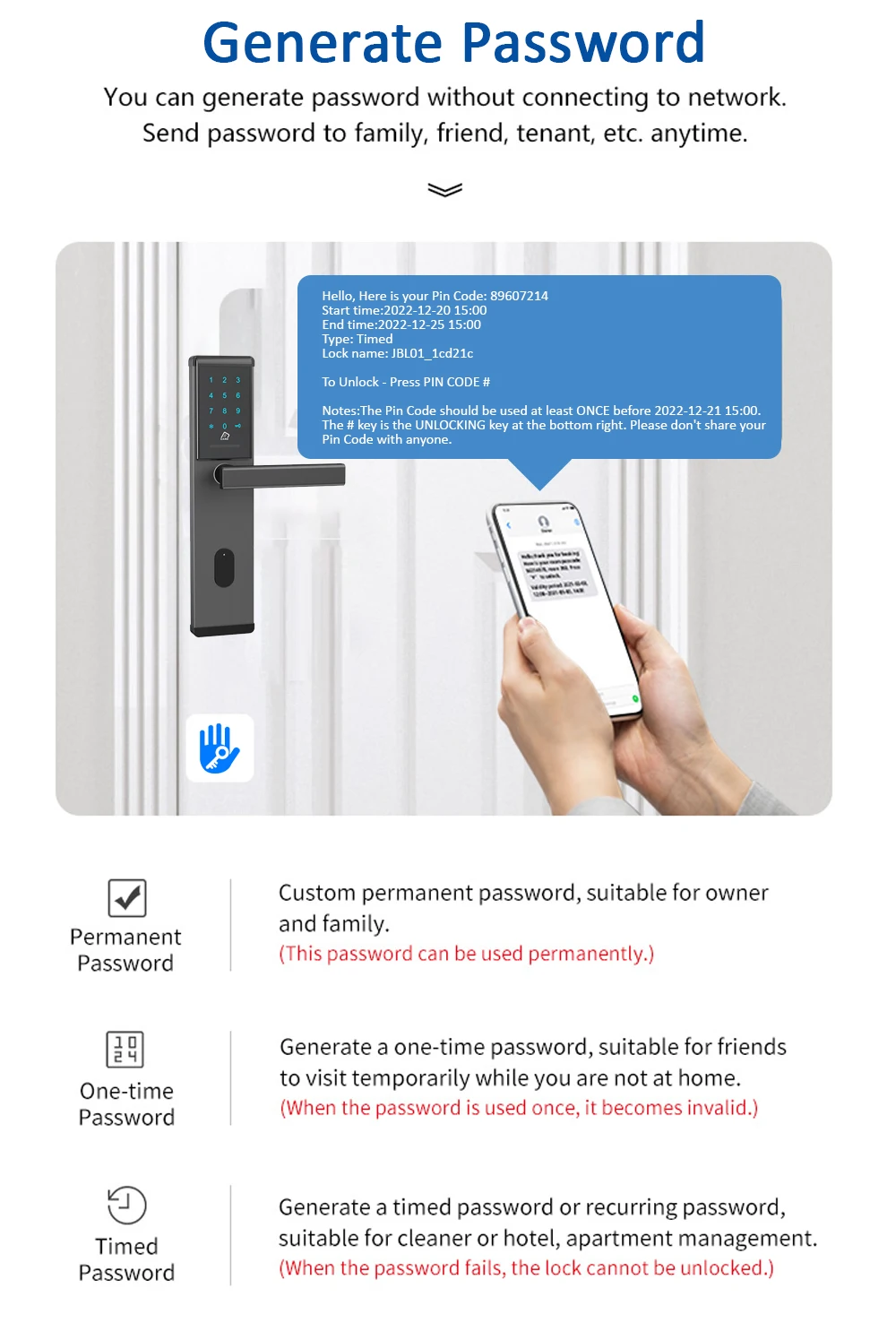Bluetooth Intelligence Lock TTlock Smart Keyless Access Passwort NFC-Karte Digitales Schloss für Airbnb – Detail 8