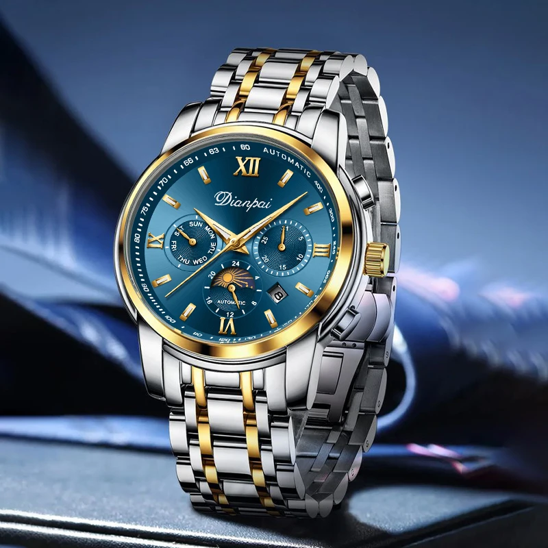 

Классические мужские часы, полностью автоматические спортивные механические часы, многофункциональные часы с календарем, модные мужские часы