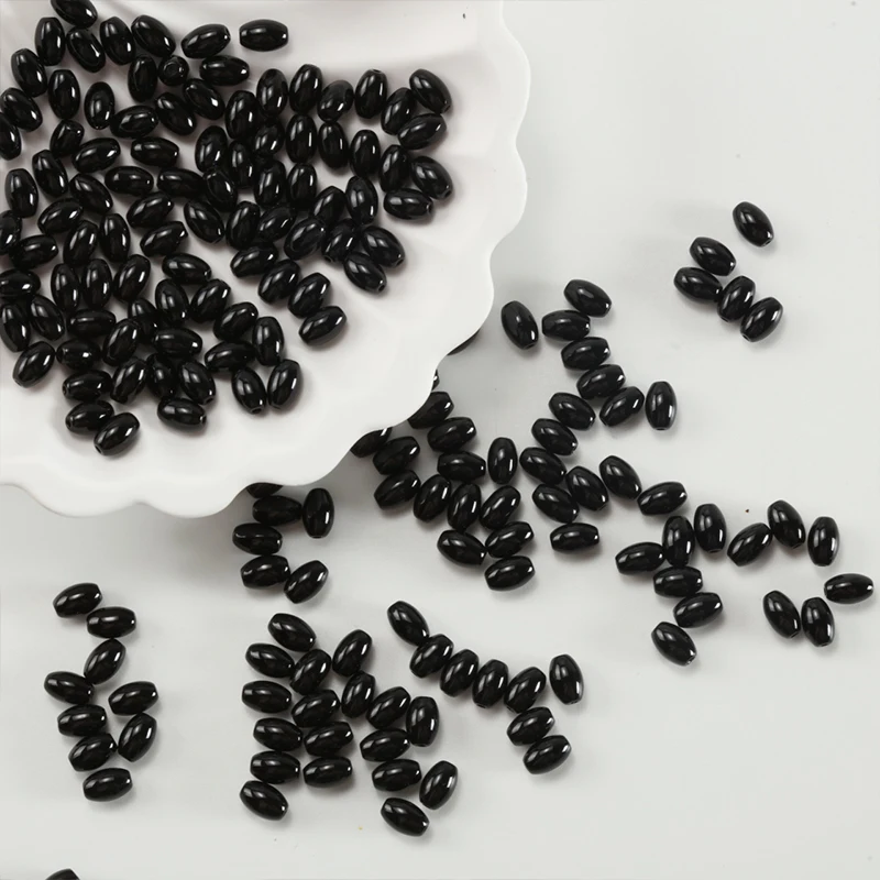 4X6mm Solid Color Black Oval Glass Rice Spacer Beads 100-800pcs Loose Beads for DIY Bracelet Necklace Earrings Making