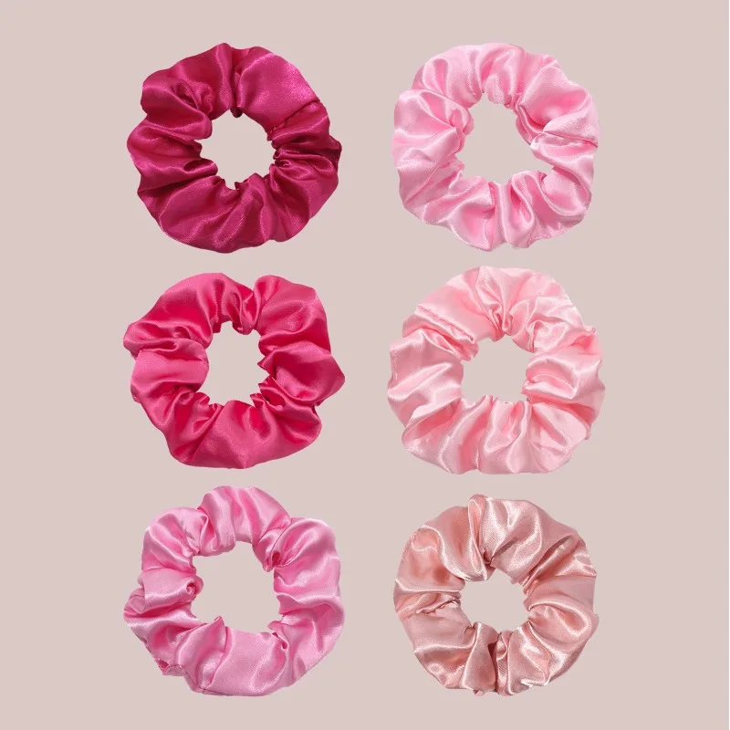 

Набор из 6 розовых атласных резинок для волос: очаровательные пастельные модные аксессуары, стильные милые резинки для волос для девочек, повседневные повседневные прически