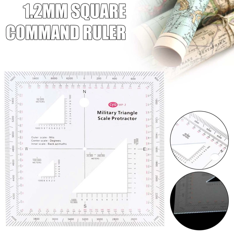 5x5\'\' Military MGRS Coordinate Scale Map Reading and Land Navigation Topographical Map Scale Protractor 3 Kinds of Scale