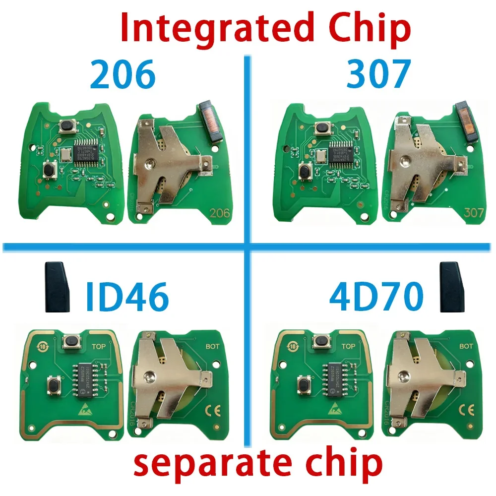 YOCASTY 4D70 / ID46 Chip PCB 433Mhz 2Button For Citroen C1 C2 C3 C4 For Peugeot 106 107 206 306 307 407 Smart Key Circuit Board