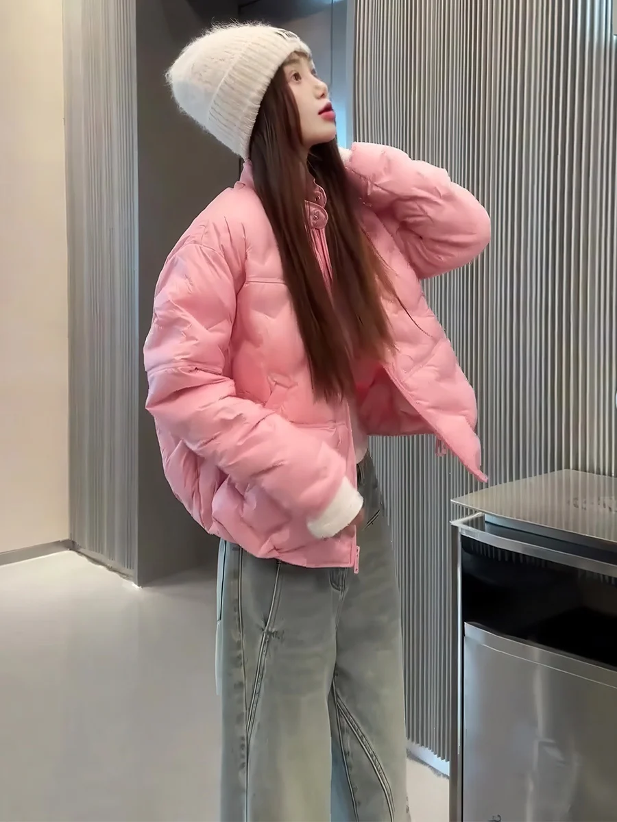 Koreański lekki, ciepły płaszcz puchowy dla kobiet, z wysokim kołnierzem, cienka zimowa odzież wierzchnia dla pań.