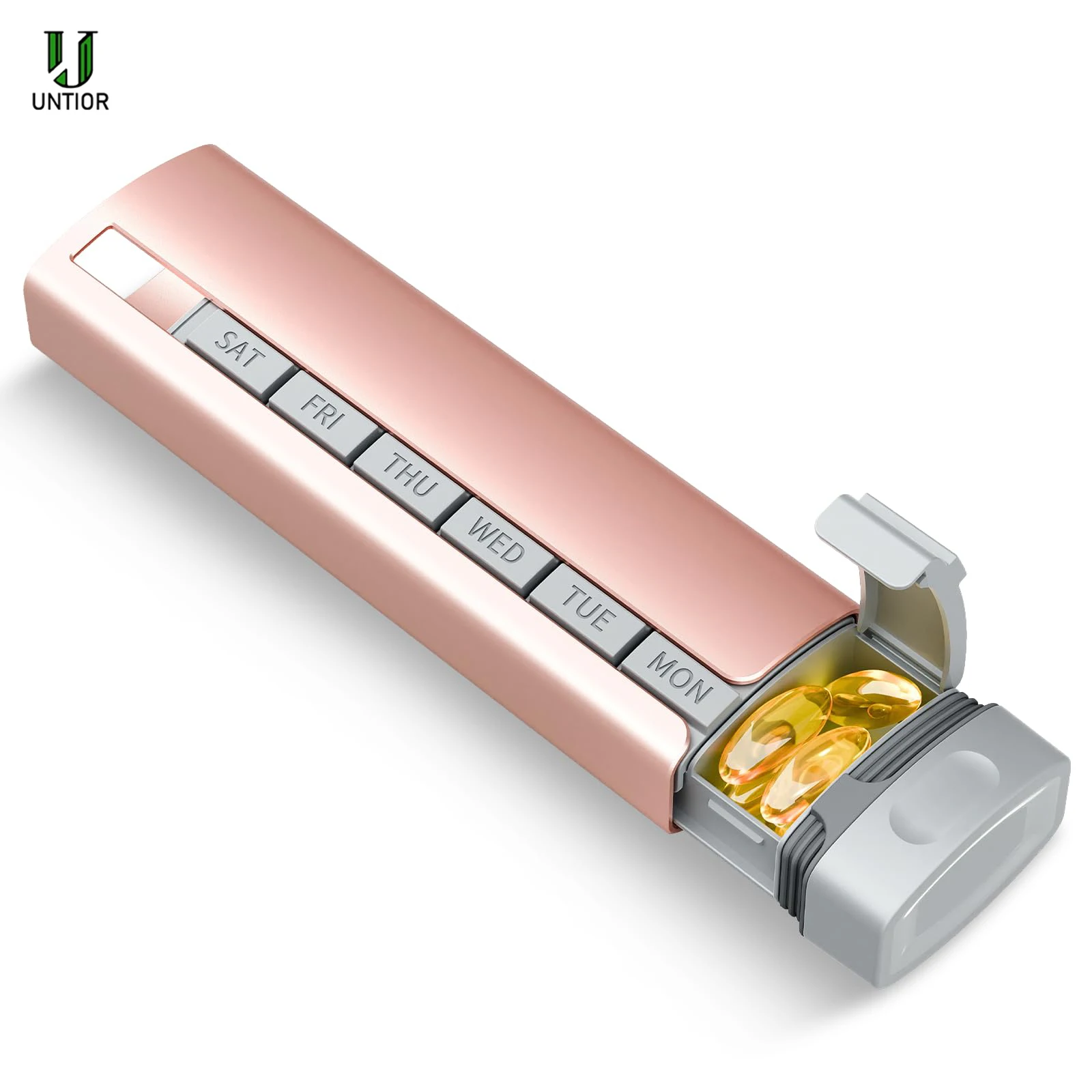 

UNTIOR 7-Day Pill Organizer Premium Aluminum Alloy Durable Portable Medication Storage Holder Travel Daily Tablets Vitamins Case