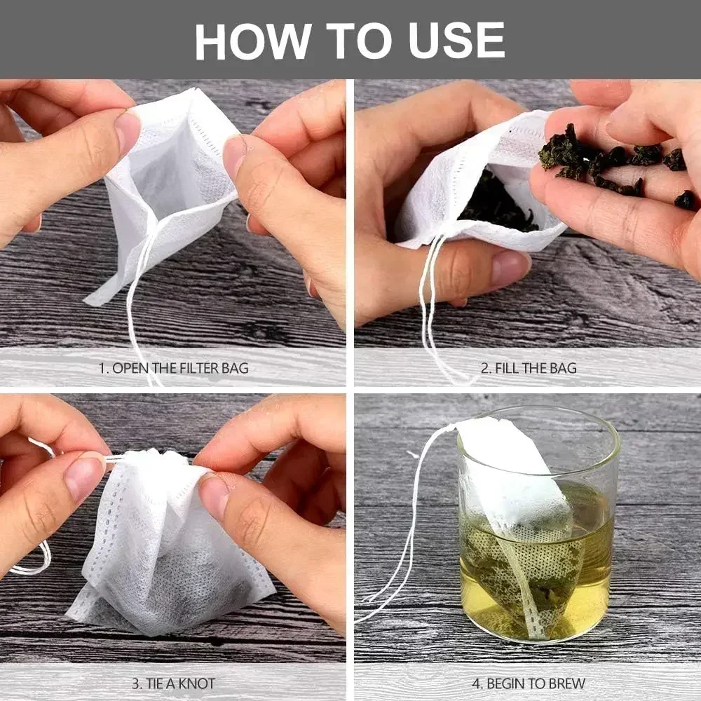 500/50 PCS Disposable Tea Filter Bags Non-woven Fabric Tea Bag with Drawstring Kitchen Filter Paper for Coffee Herb Loose Tea