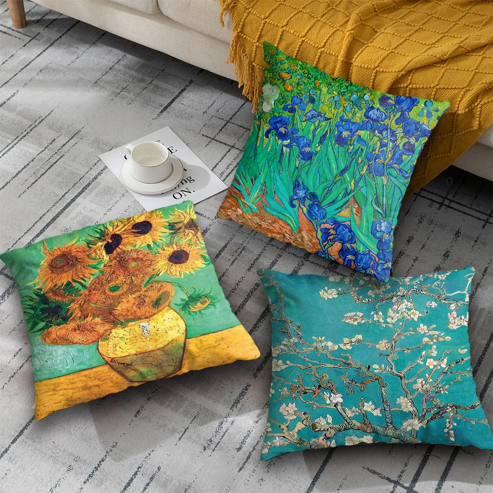 

Sofa Cushion Cover Vincent van Gogh Tulip Sunflower Pillow Case For Car Bedroom Home Decor Pillowcases Double Sides Pillow Cover