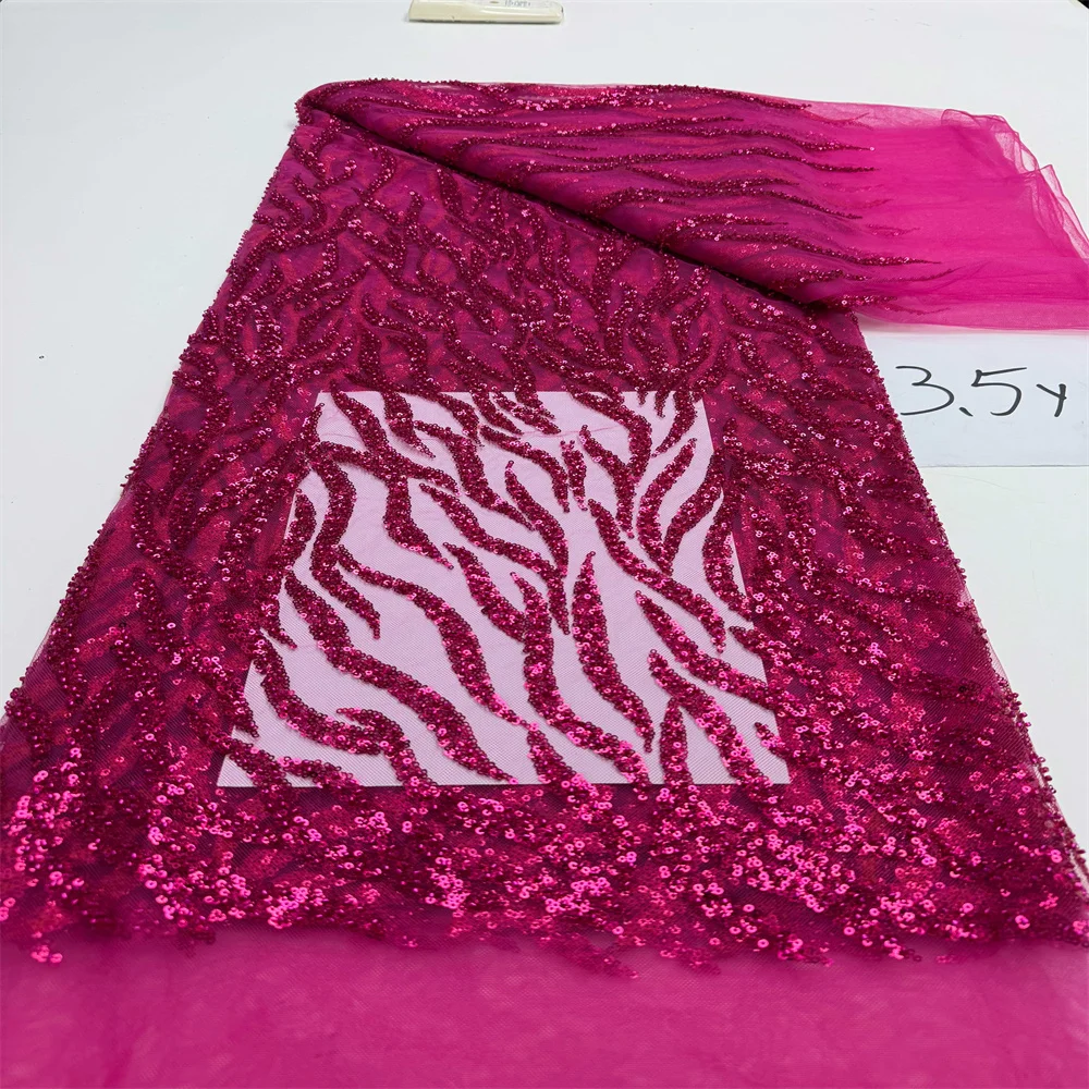 قماش دانتيل أفريقي عالي الجودة دانتيل نيجيري مطرز بالترتر قماش شبكي فرنسي 3.5 ياردات لخياطة فساتين حفلات الزفاف #4