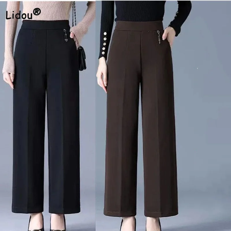 Office Lady Simplicity Solid Color Elastic High Waist Pants 2024 New Casual Straight Trousers Spring Autumn Women\'s Clothing