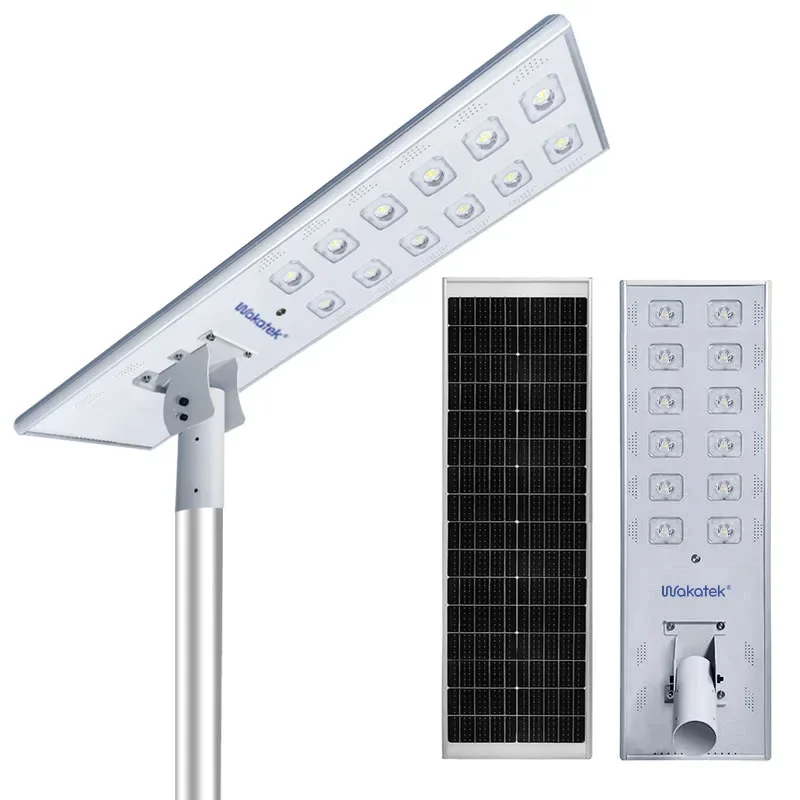 WAKATEK Hot Sale Pole Set Price Road 100w 120w 160w All In One Led Energy Saving Street Light Outdoor Solar Light